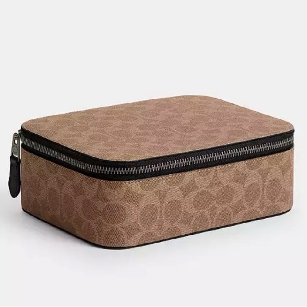 NWT Coach Tech Organizer Zip Case Signature Gunmetal/Khaki/Black CY392🤎🖤